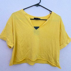 Forever 21 Yellow Cropped V-Neck Tee